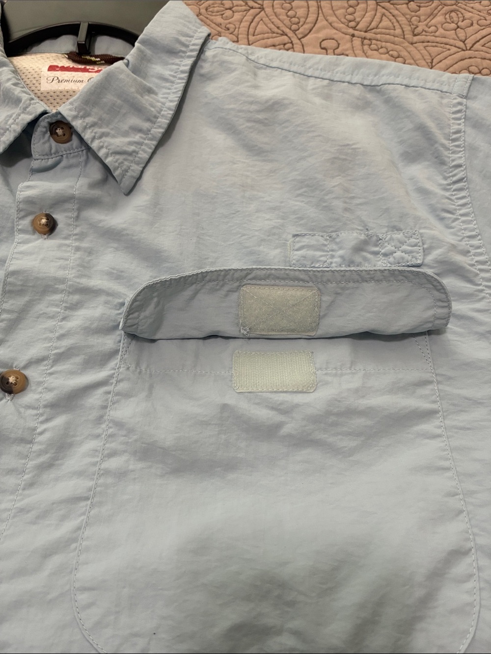 WRANGLER (*3*) Men’s EUC Light Blue & Striped Short Sleeve Button-Up Shirts Sz L - Picture 3 of 12